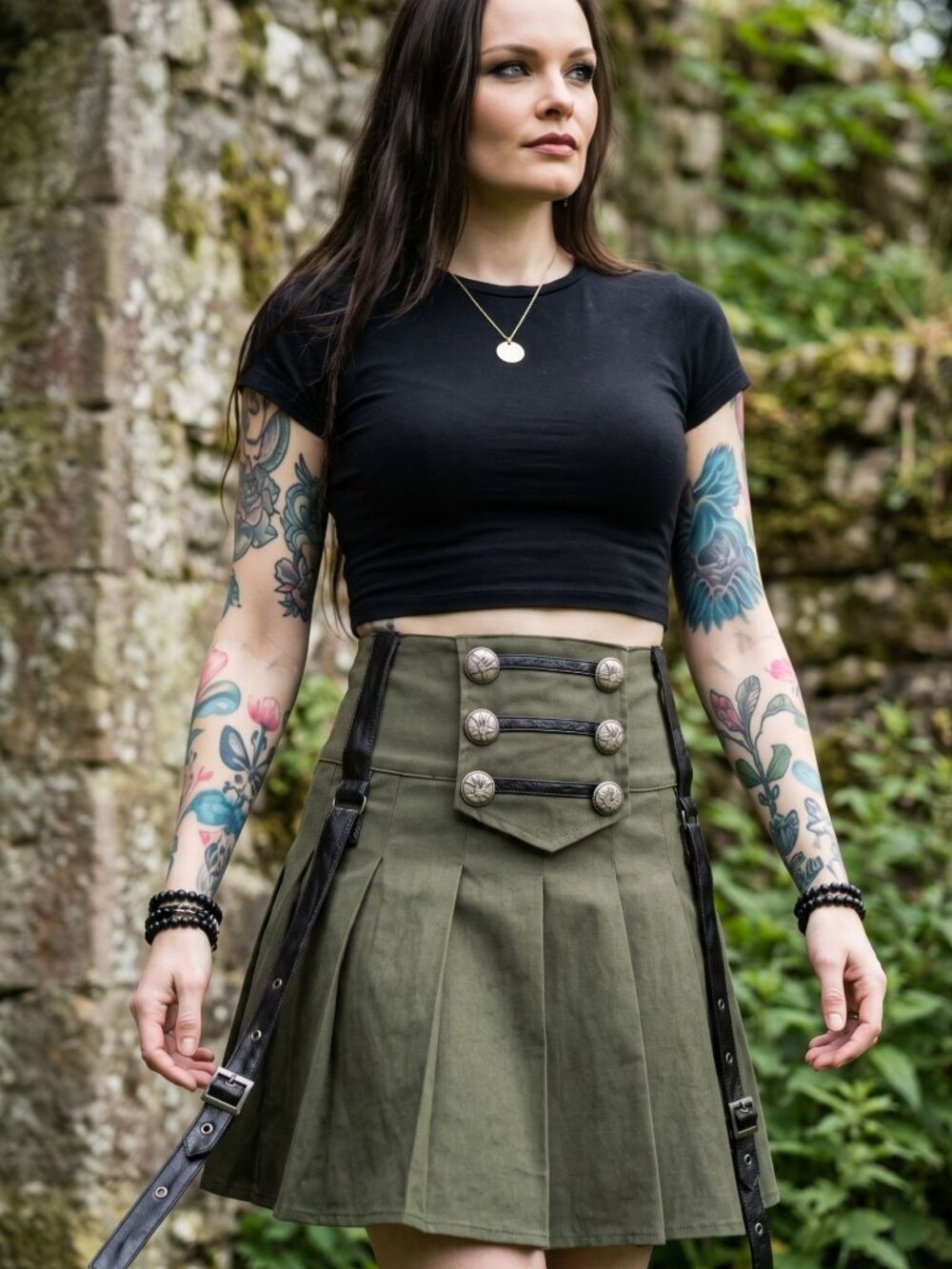 Killstar ✦ Dark Academy Mini Skirt ✦ Khaki Pleated Gothic School‑Core S NWT